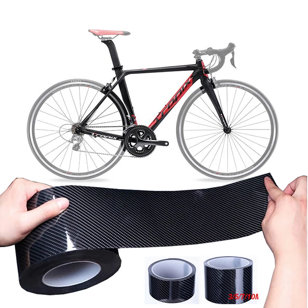 1pc Bike Frame Protection Stickers 5D Carbon Pattern Film 3/5cm Bicycle Protector 5D Carbon Fiber Nano Glue Protective Film