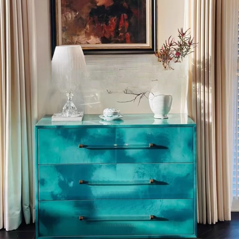 

American painting three-bucket cabinet household living room French retro side cabinet bedroom bedside table storage cabinet