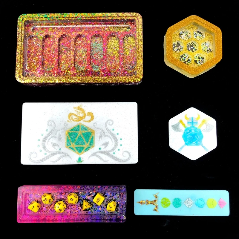 Dice Storage Box Epoxy Resin Mold Rectangular Hexagon Container Silicone Mould DIY Craft Casting Tools