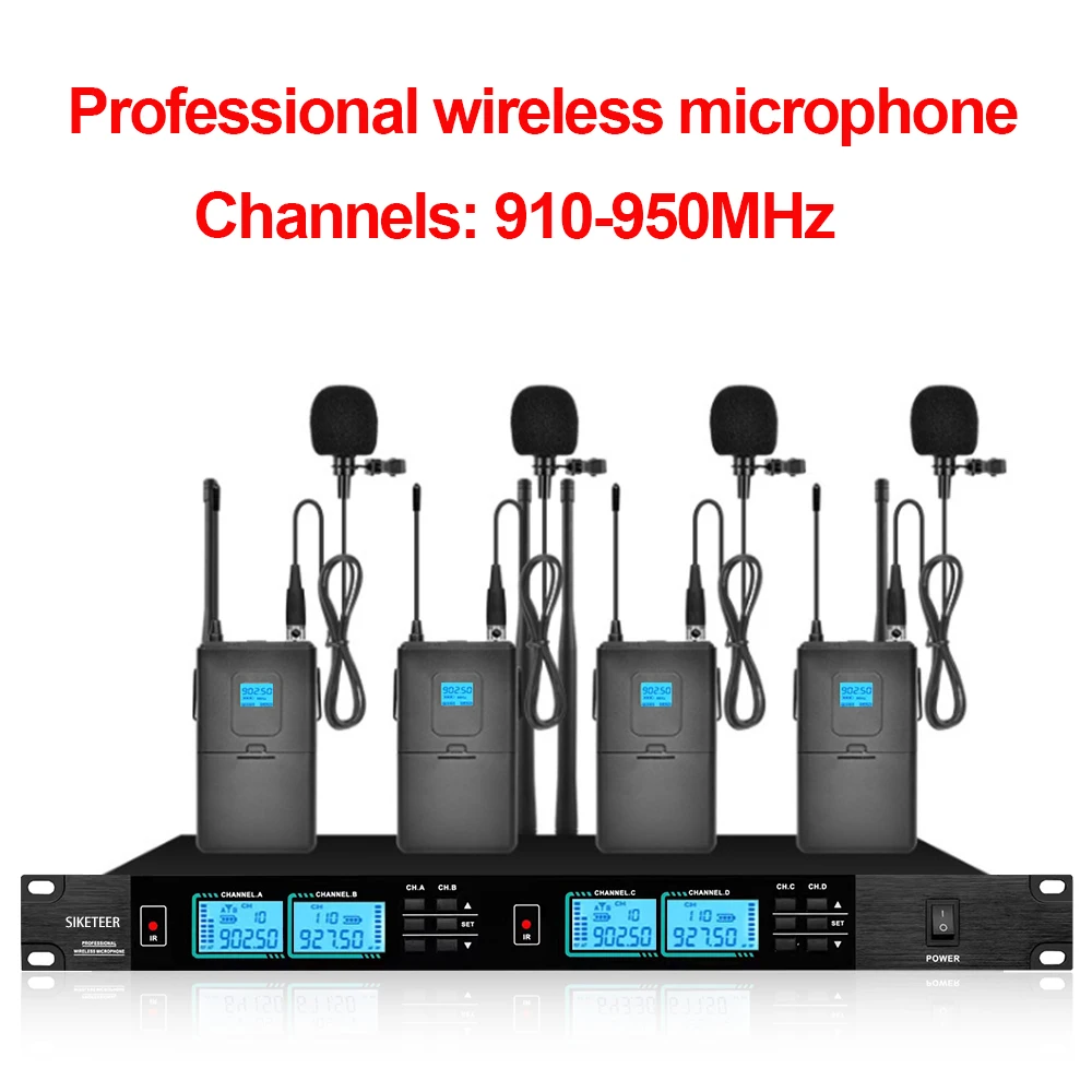 Microphone sans fil professionnel, microphone de conférence 4 canaux, adapté aux présentations dans les salles de réunion de toutes tailles.