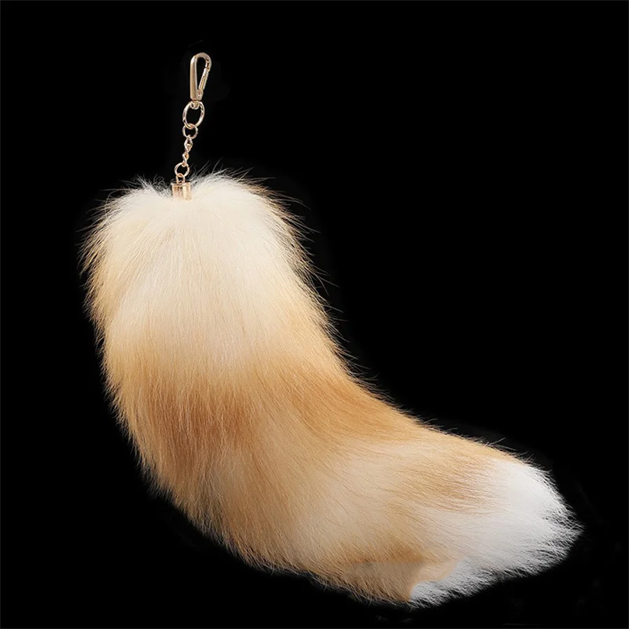 2024 Nowa moda Brelok do kluczy z futra lisa Wolf Tail Fur Tassel Bag Tag Czarno-brązowy brelok do kluczy Pompom Holder Strap Chain Gift