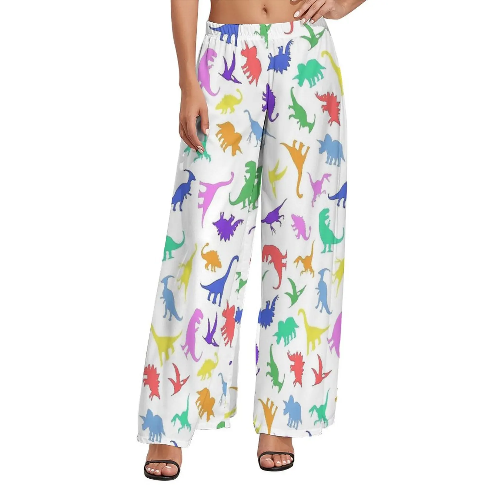 Fun Dinosaur Straight Pants Colorful Animal Trendy Wide Pants Female Oversized Streetwear Printed Trousers