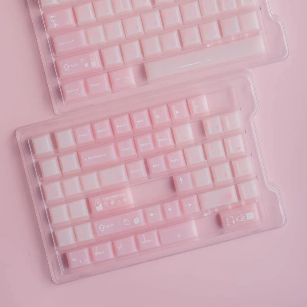 SOULCAT Strawberry Milk Theme Keycaps Cherry Profile PC Material Glossy Translucent Cute Aesthetic for Mechanical Keyboard Gift
