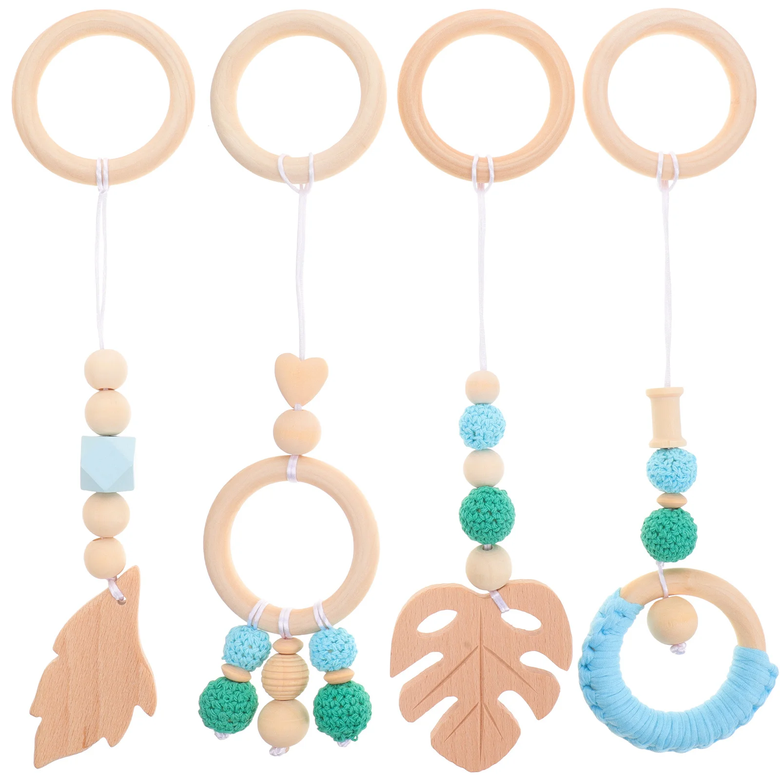 

4Pcs Baby Room Decor Hanging Accessories Cute Wood Rattle Newborn Crib Pendant for Nursery Stroller Decoration
