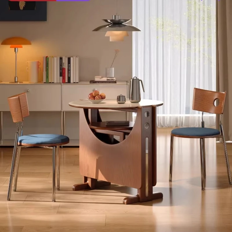 

Складной обеденный стол из массива дерева, овальный, круглый, для небольшой квартиры, полукруглый, складной