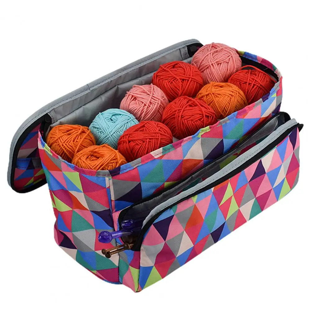 600D Oxford Cloth Yarn Storage Bag Multiple Pockets DIY Sewing Yarn Storage Bag Knitting Crochet Bag Hand Crocheted Knitting Bag