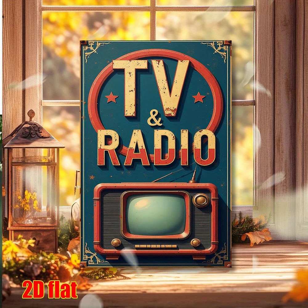 2D Vintage Metal Sign Retro TV Radio Service Logo Wall Art for Home Bar Cafe Garage Decor Easy Hanging