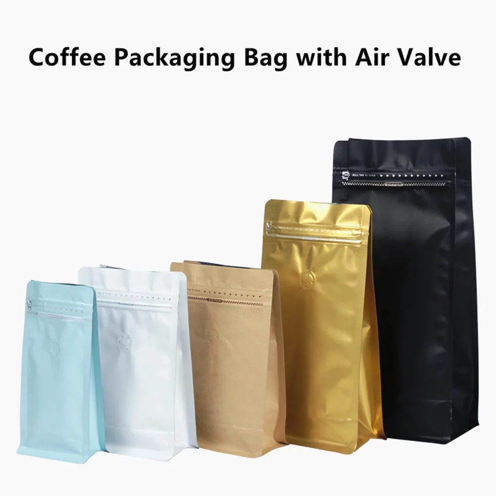 100pcs 2LB Coffee Beans Packaging Bags - Heat Seal Stand Up Ziplock Packing-bag with Air Valve, One-vent-Valve Tea Leaf Bagpacke