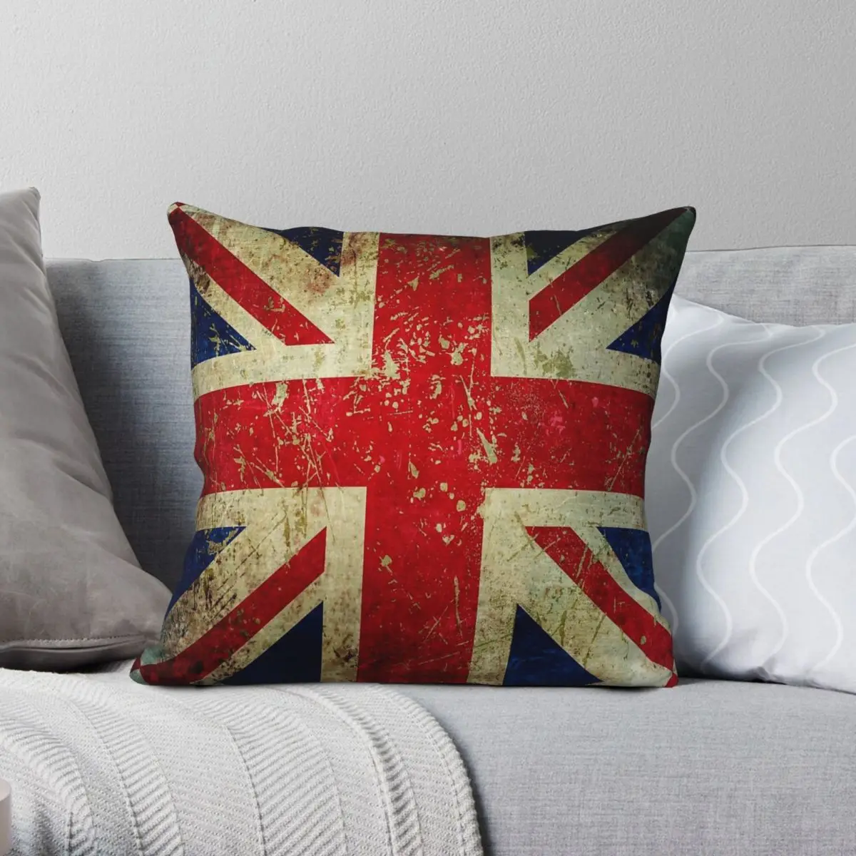 Grunge Union Jack Scratched Metal Square Pillowcase Polyester Linen Velvet Creative Zip Decor Pillow Case Room Cushion Cover