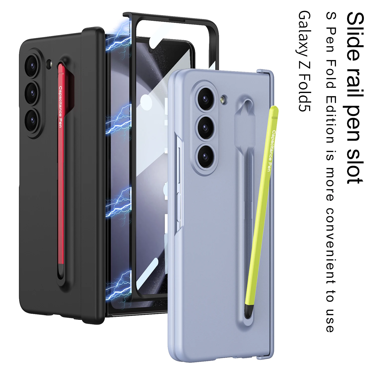For Samsung Galaxy Z Fold 5 Case Skin-feeling Matte Magnetic Folding Hinge With Colorful Pen Slot Tempered Film Shockproof Cover