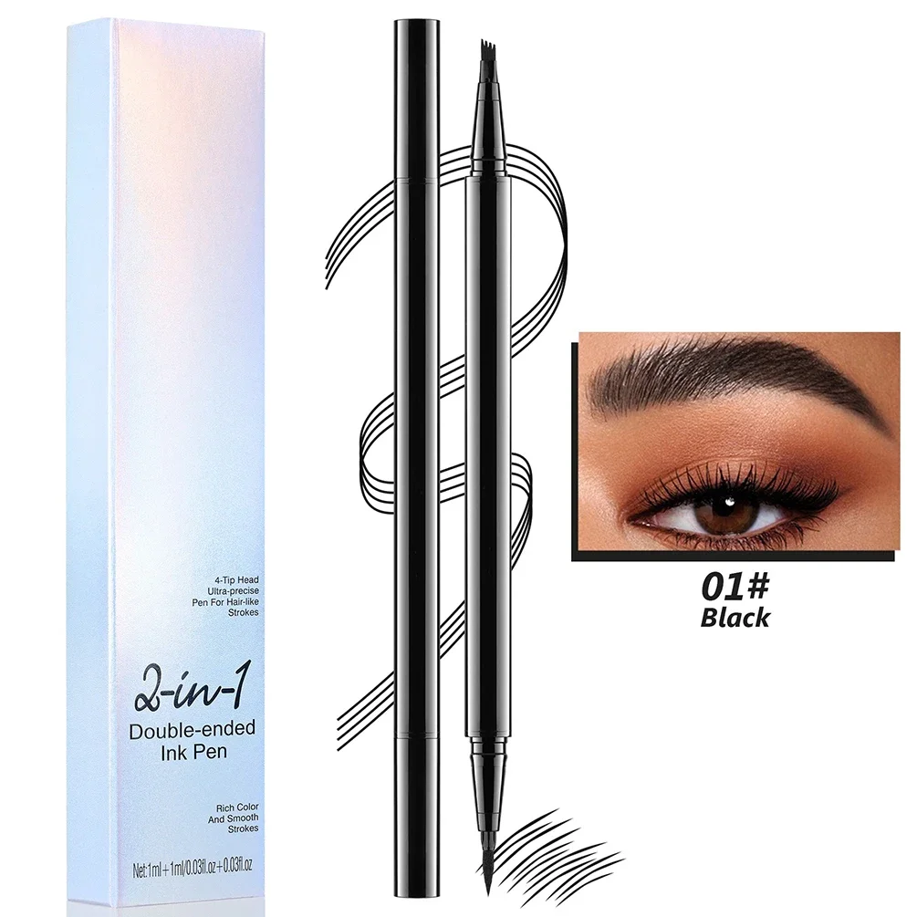 ฉลากส่วนตัว 2 in 1 Liquid Eyebrow & Eyeliner ปากกาโลโก้ที่กําหนดเองกันน้ํากันเหงื่อ Non-smudge แต่งหน้าขายส่ง