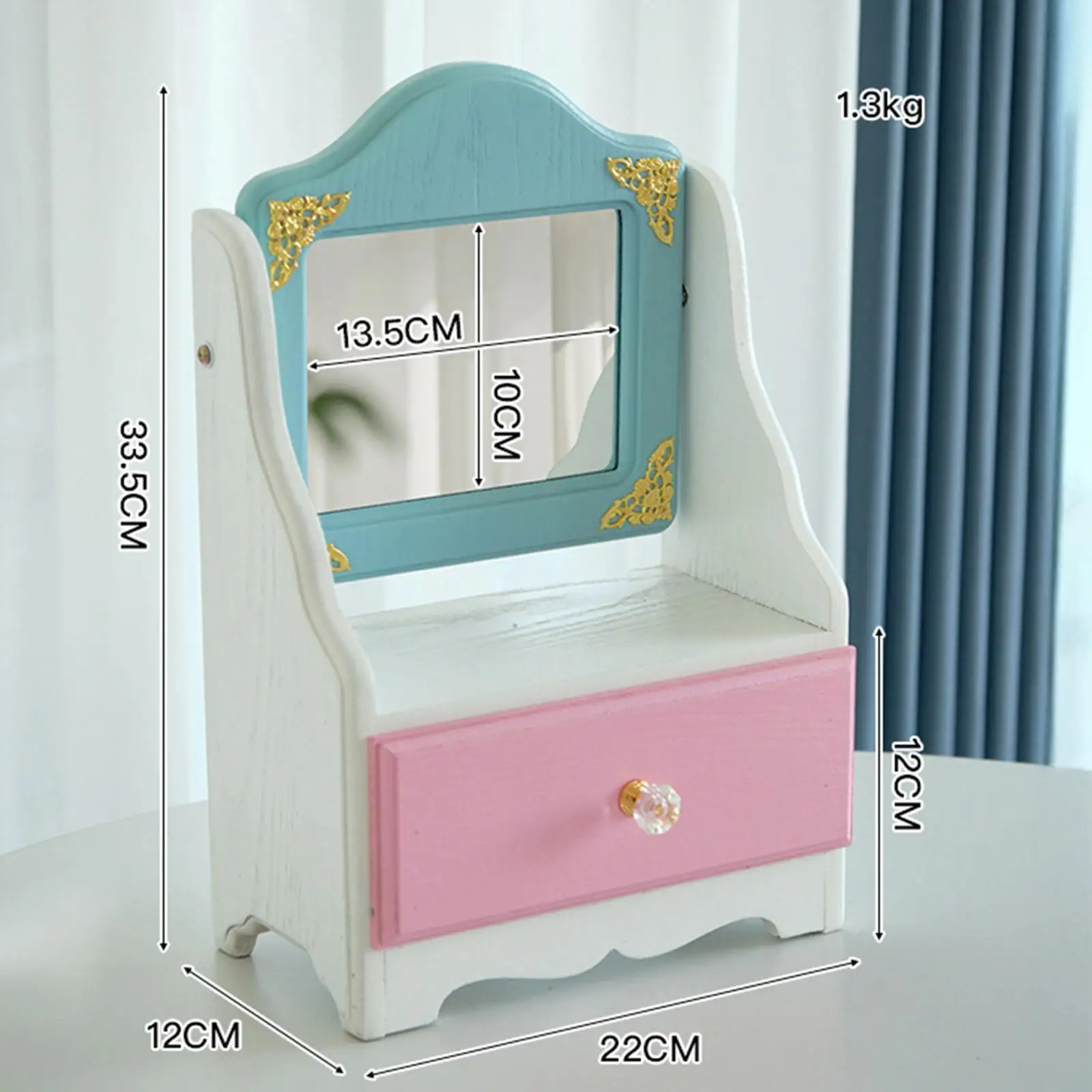 Настольное зеркало для макияжа с выдвижным ящиком, компактный держатель для ювелирных изделий, косметический органайзер для столешницы, ухода за кожей, туалетный столик, гардеробная, спальня