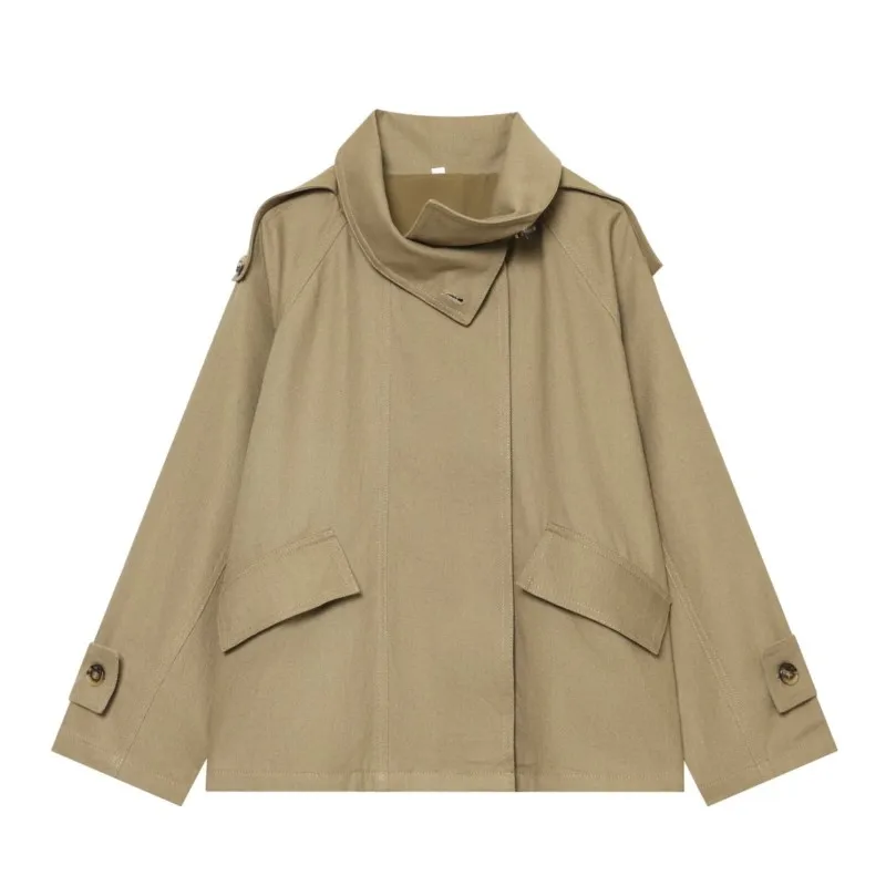 Chaqueta de mujer para invierno, con cuello alto, manga larga, corte holgado, diseño de abotonadura sencilla, ideal para la moda urbana, para llevar en la oficina o como prenda de vestir.