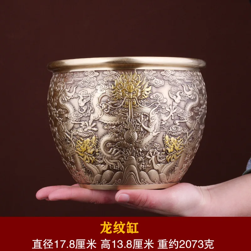 Pure Copper Dragon Pattern Cylinder Treasure Bowl Ornament Home Office Decoration Wealth Gathering Display Company Housewarming