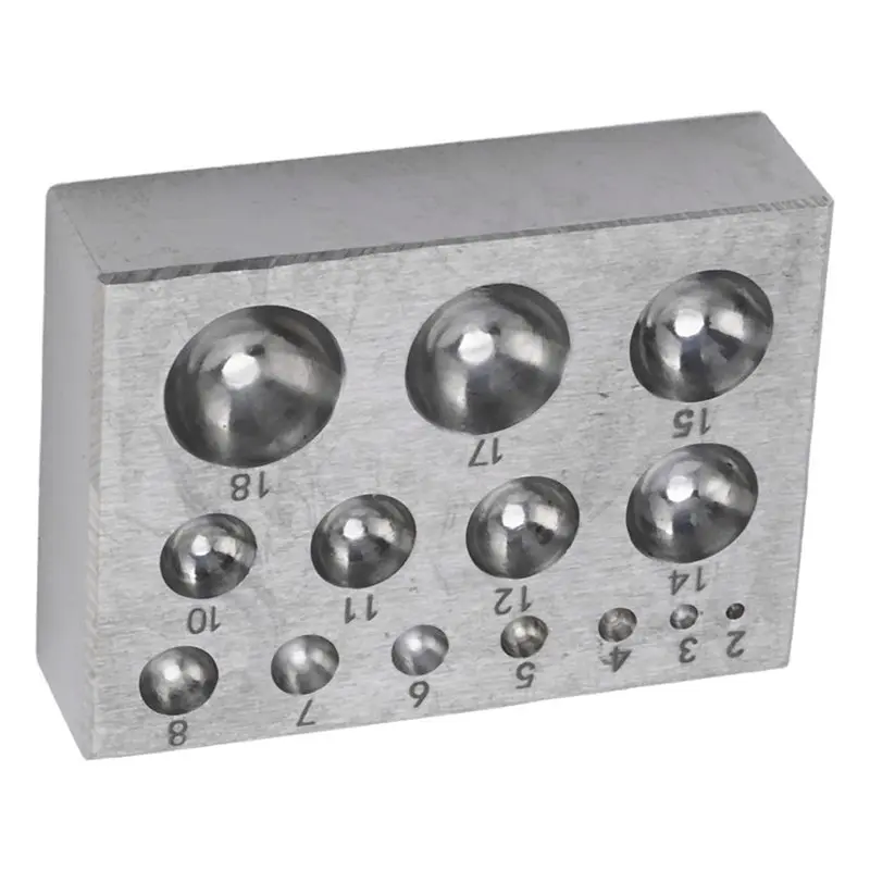 

ABBN-Steel Dapping Block For Jewelry Making, High Hardness 45 Steel With 14 Polished Depressions