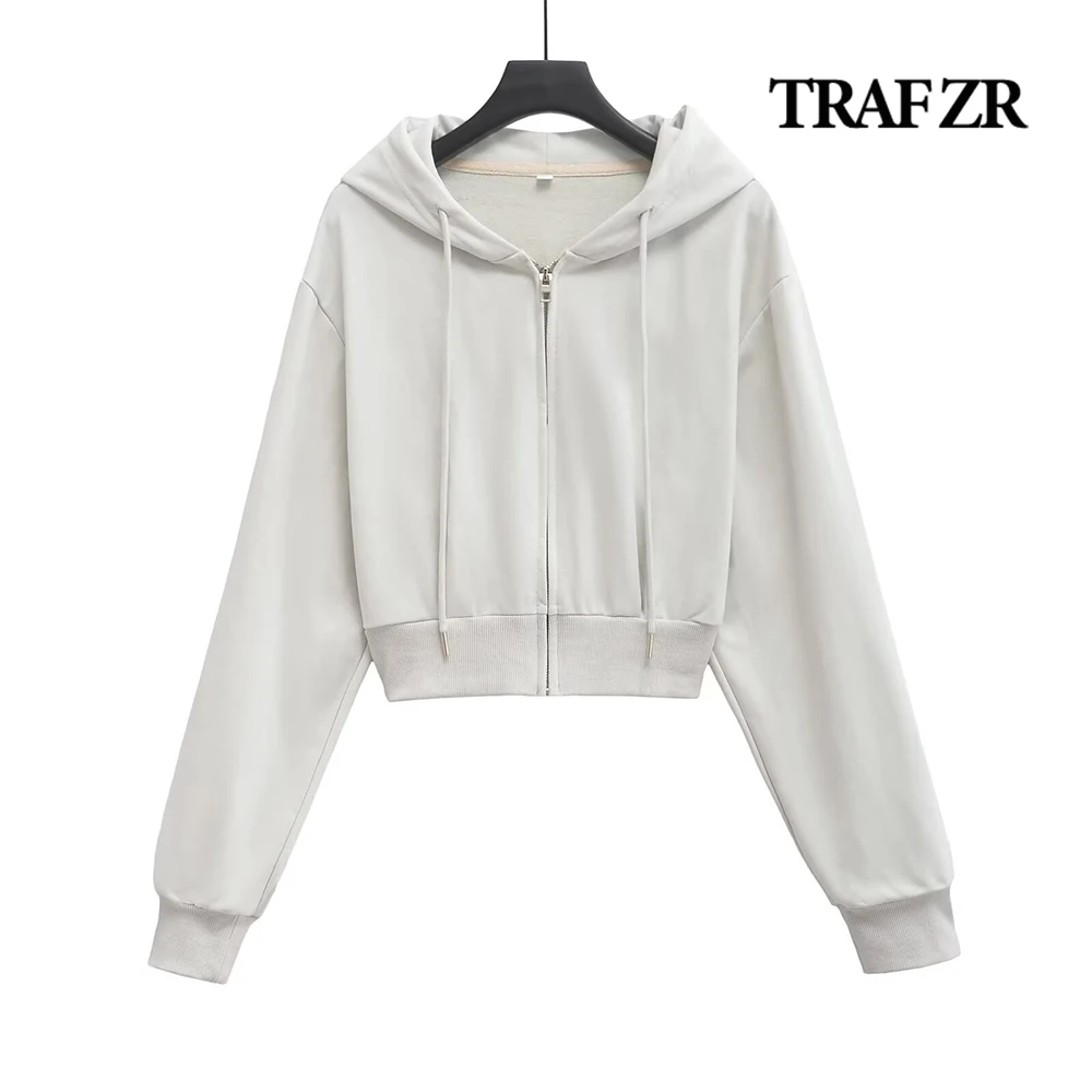 

TRAF ZR Normcore Hooded Outerwears Tonal Rib Trim Plush Hoodies & Sweatshirts Essentials Women's Tracksuit Woman Cropped Coat