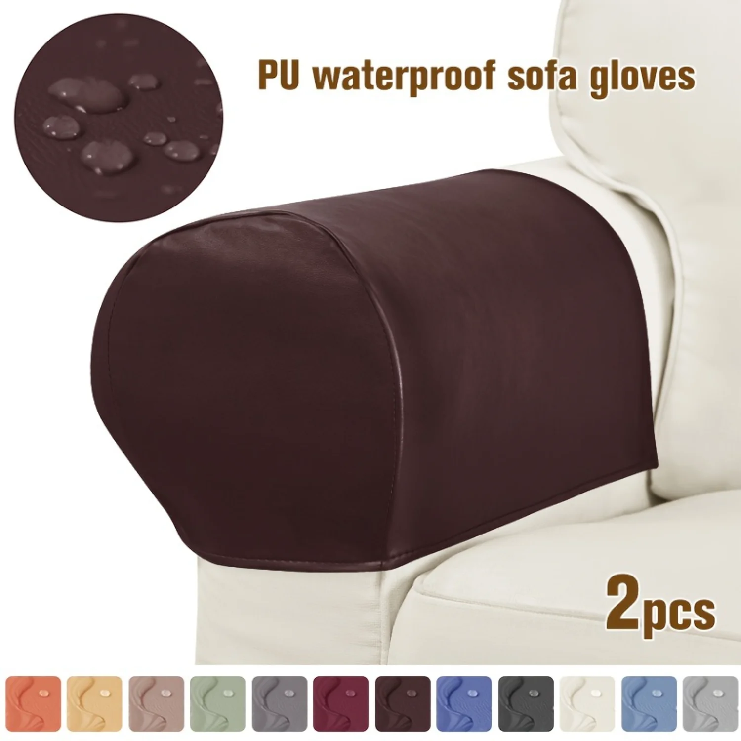 Modern Fitted Sofa Slipcovers, PU Leather Waterproof Pet-Friendly Armrest Covers with Machine Washable Polyester & Spandex Blend