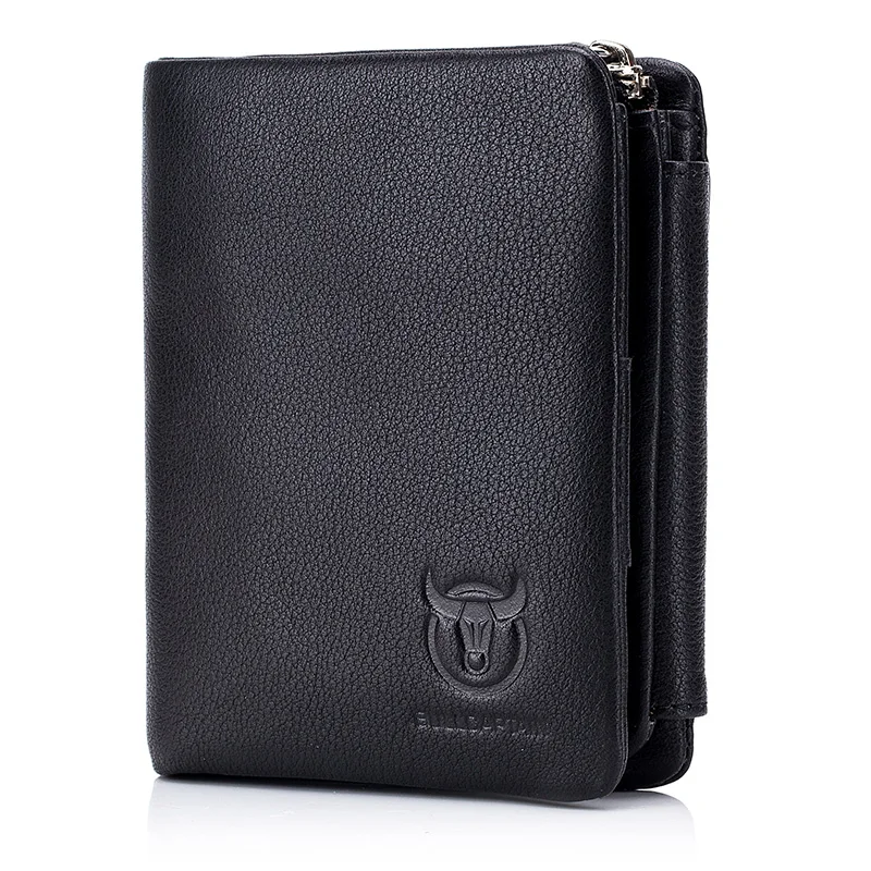 Bullcaptain estilo clássico carteira de couro genuíno dos homens carteiras curto masculino bolsa titular do cartão carteira masculina moda alta