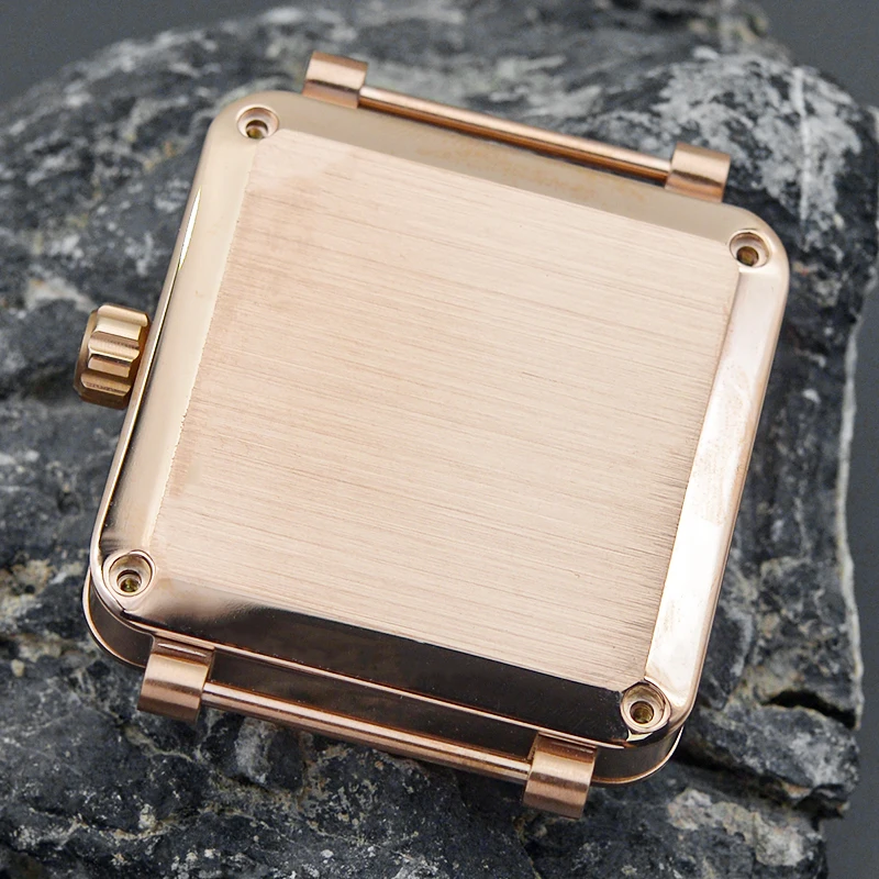 Japan Rose Gold Square Sealed Back Cover Watch Case Fits NH35 NH36 7S26 Automatic Movement 28.5mm Dial NH35 Watch Cases