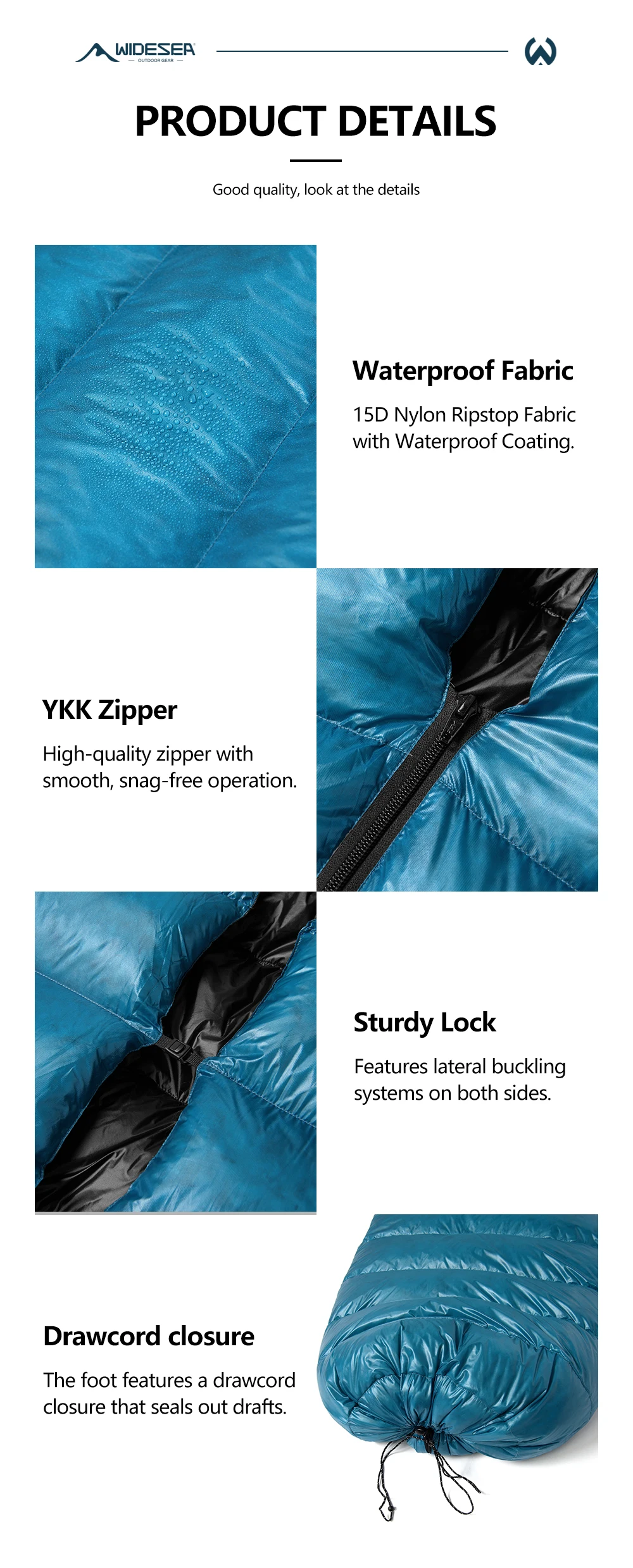 Widesea Camping-Daunenschlafsack für Erwachsene, 15D, wasserdichtes Nylon, leicht, doppelter Verwendungszweck, für den Winter, Überleben, ultraleichtes Zeltzubehör – Detail 9