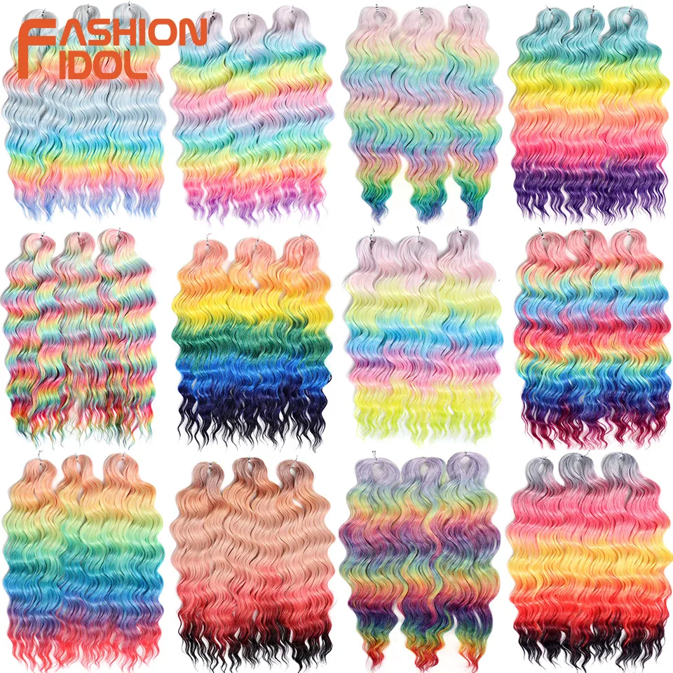 Anna Extensión de Cabello Sintético de 24 Pulgadas, Onda de Agua, Ombre Rubio, Rizo Profundo, Crochet para Mujer 4