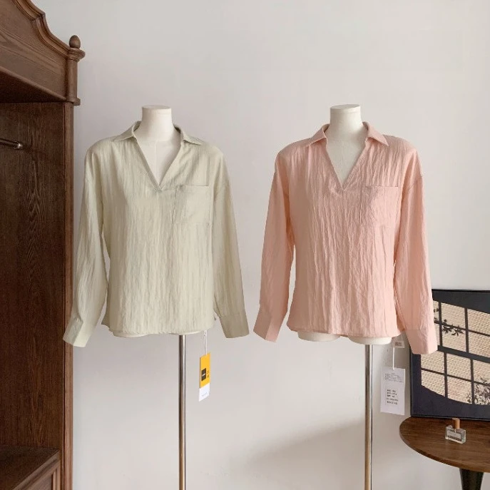 

v-neck lapel can be closed waist long sleeve pullover shirt shirt top new product