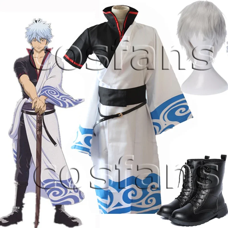 Japanese Anime Gintama Cosplay Costumes Sakata Gintoki Costumes Kimono Halloween Carnival Party Silver Soul Cosplay Costume Wigs