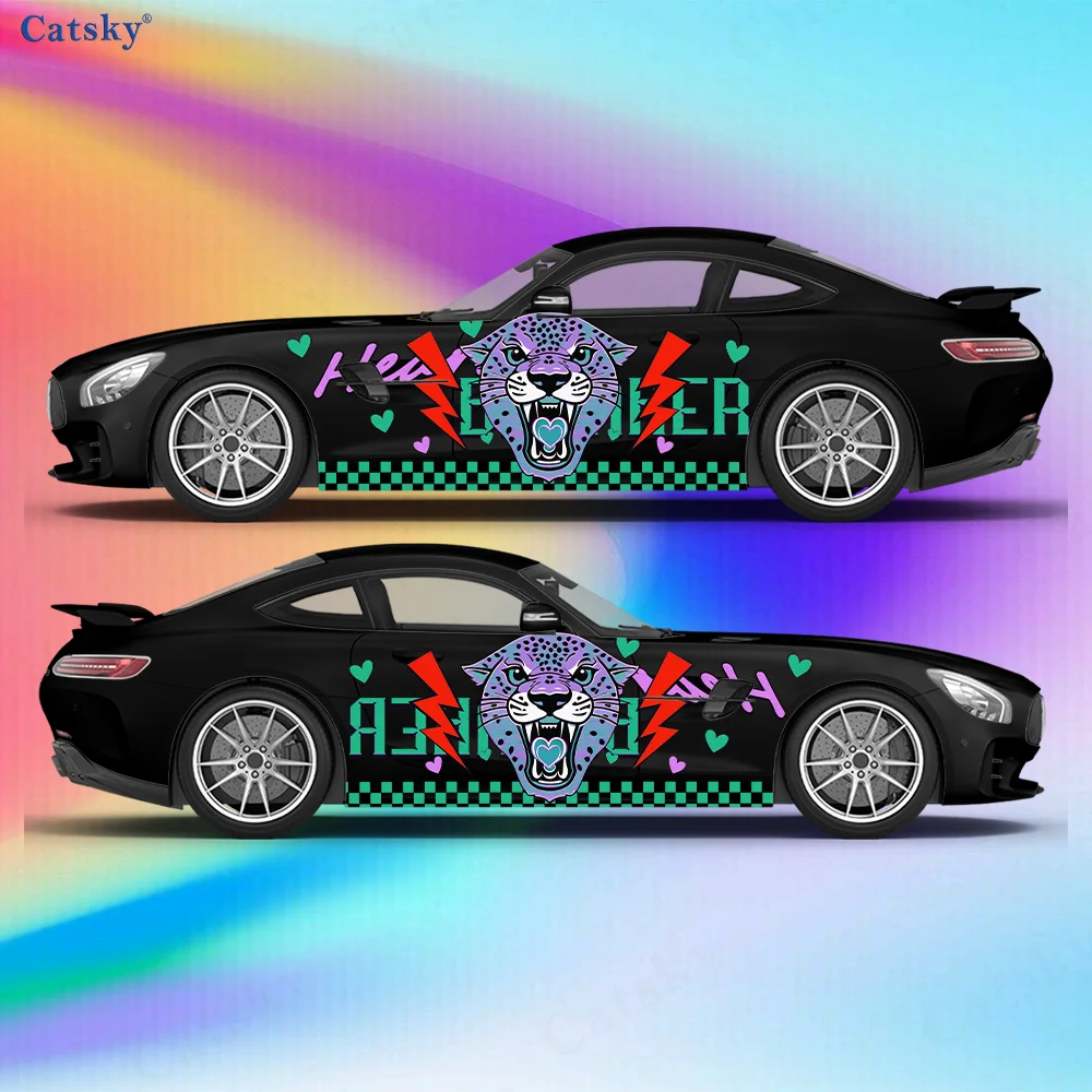 Pink leopard heart lightning sticker full body floral decoration covering scratches car sticker waterproof car vinyl wraps