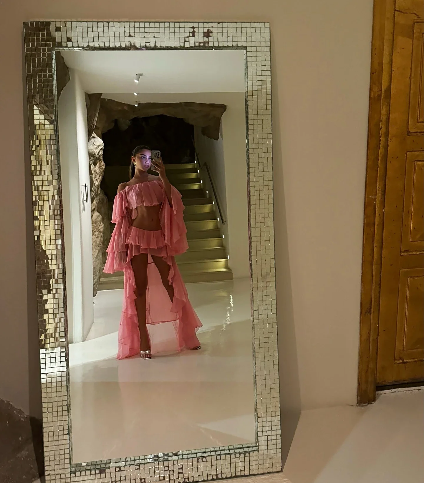 Roze Off-shoulder Vlinder Mouw Vintage Effen Zomerjurk Dames Top en Rokken Strandvakantie Dames Sets Hi-Low Ruche Tule