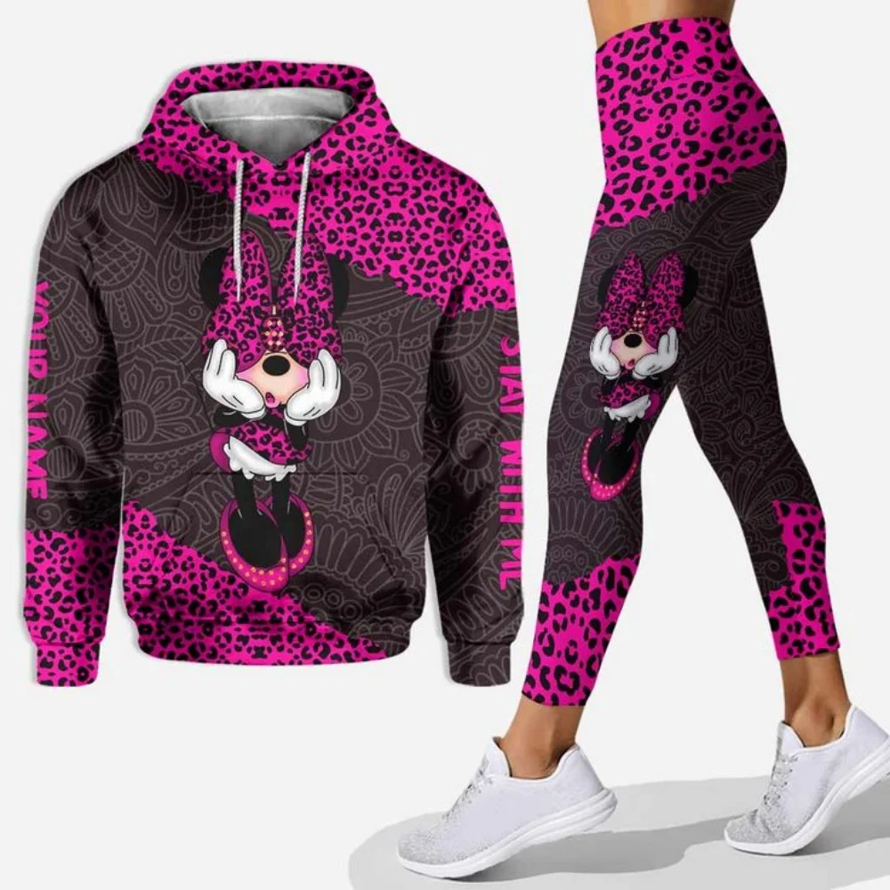 Disney 3D moletom com capuz esportivo calças de ioga Minnie moda esportiva feminina conjunto de ioga 3D