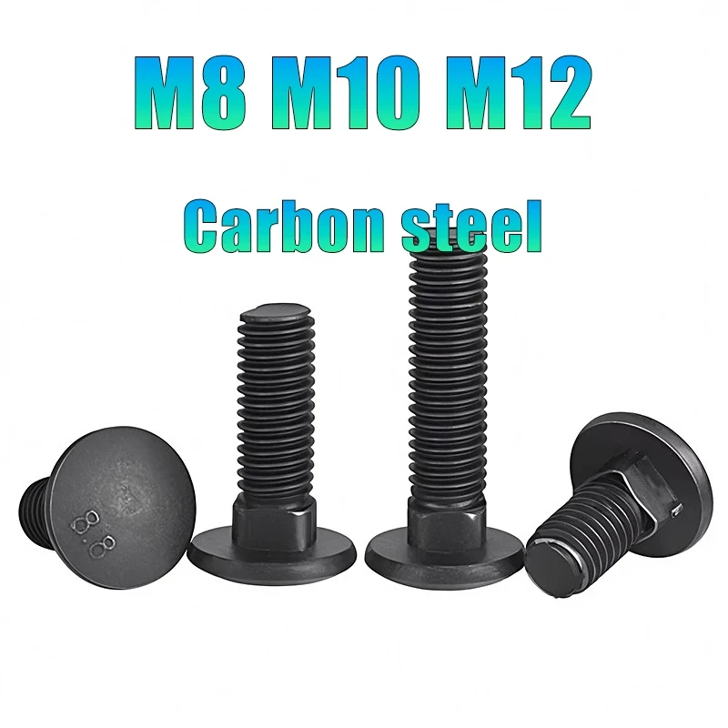M8-M12 8.8 Grade Carbon Steel Black Finish Carriage Bolt Set / DIN603 Half Round Head Square Neck Screws for Wood & Metal