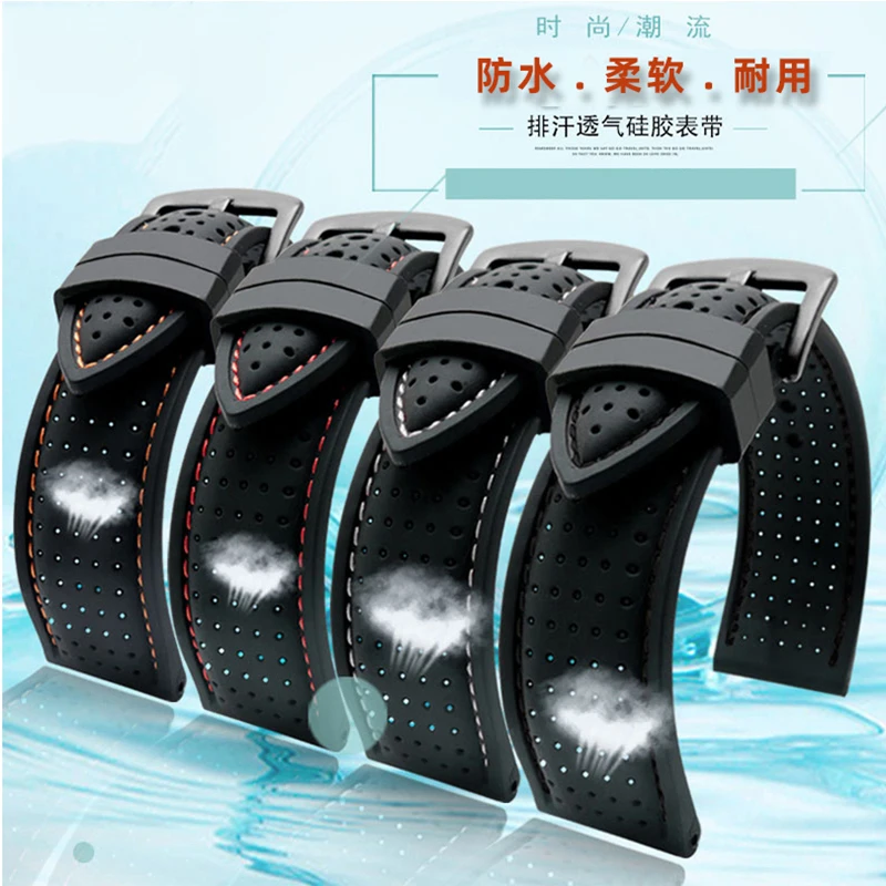 Tali Jam Tangan silikon นิ่มสำหรับ Omega Mido Tissot Seiko Citizen Casio กันน้ำอุปกรณ์เสริมสำหรับผู้ชายสายนาฬิกายางขนาด20มม. 22มม. 24มม.