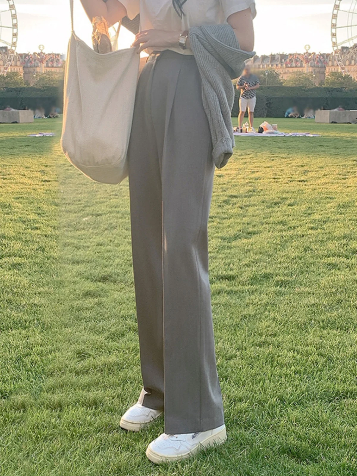 

Женские брюки с высокой талией и широкими штанинами, прямого кроя, для весны и осени, повседневные, с эффектом стройности, драпированные, в деловом стиле