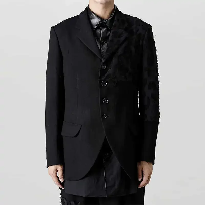 YOJI OOAK Design sense men's patchwork single breasted suit jacket special processing leopard print style 4 button top