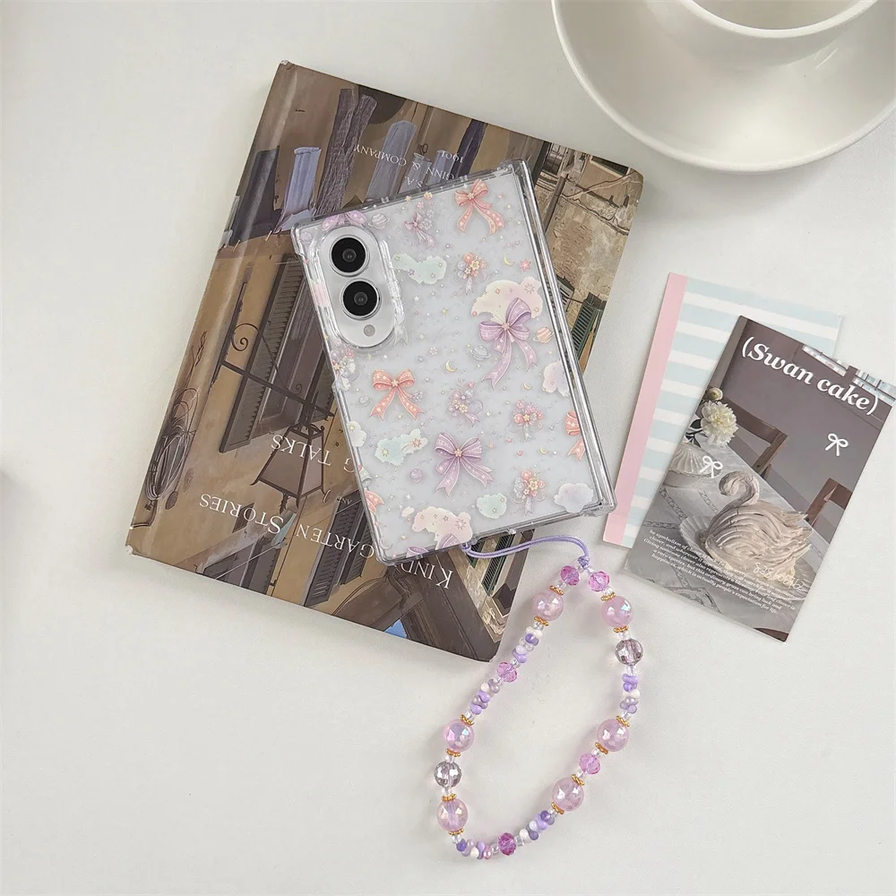 Pink Purple Bow With Purple Pink Phone Case For Samsung Galaxy Z Fold 8 Shockproof Hard Folding Phone Cover For Girls