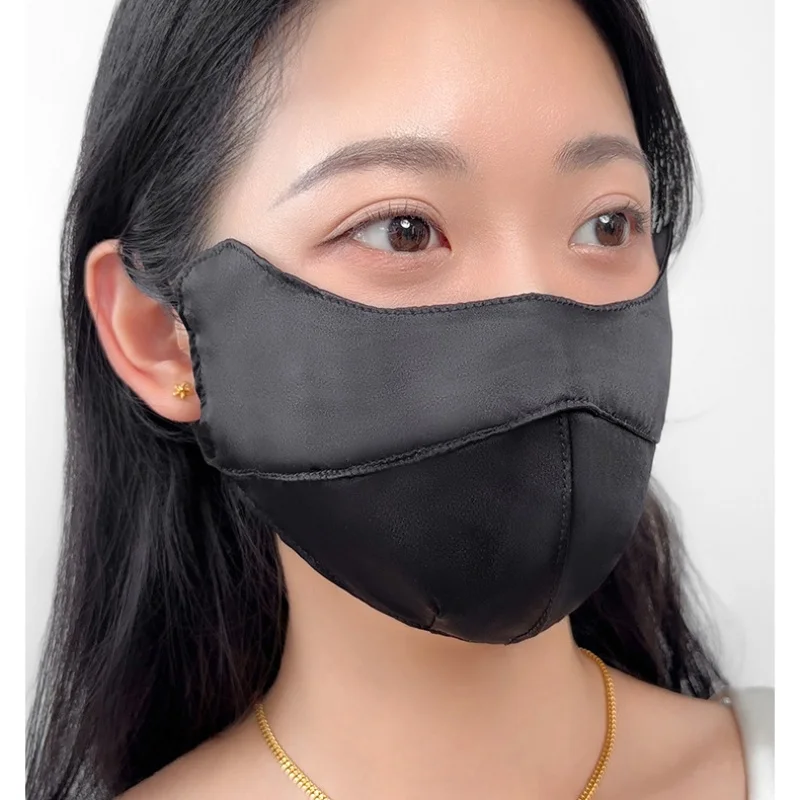 Birdtree 19 mm 100% natuurlijk dubbellaags zijden masker, vrouw effen satijn UV-bescherming volwassen gezichtsmasker voor buiten zonnescherm A59129JF