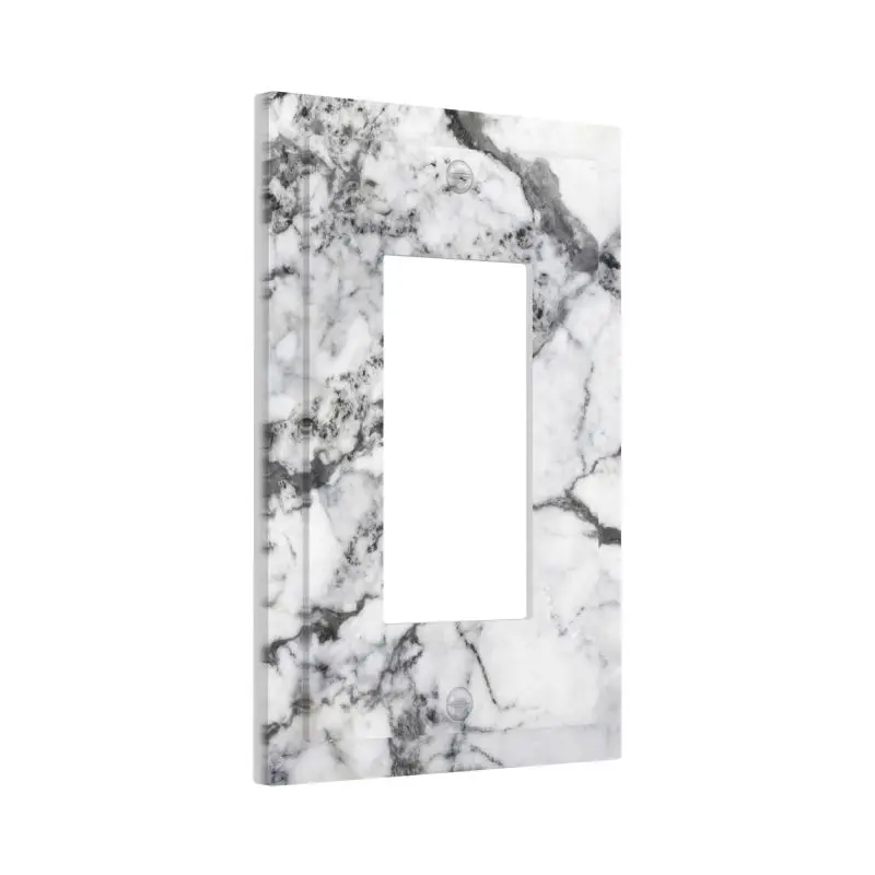 White Grey Marble Single Rocker Wall Plate Decorative Outlet Light Switch Cover 1-Gang Plastic Print Faceplate for Home Decor