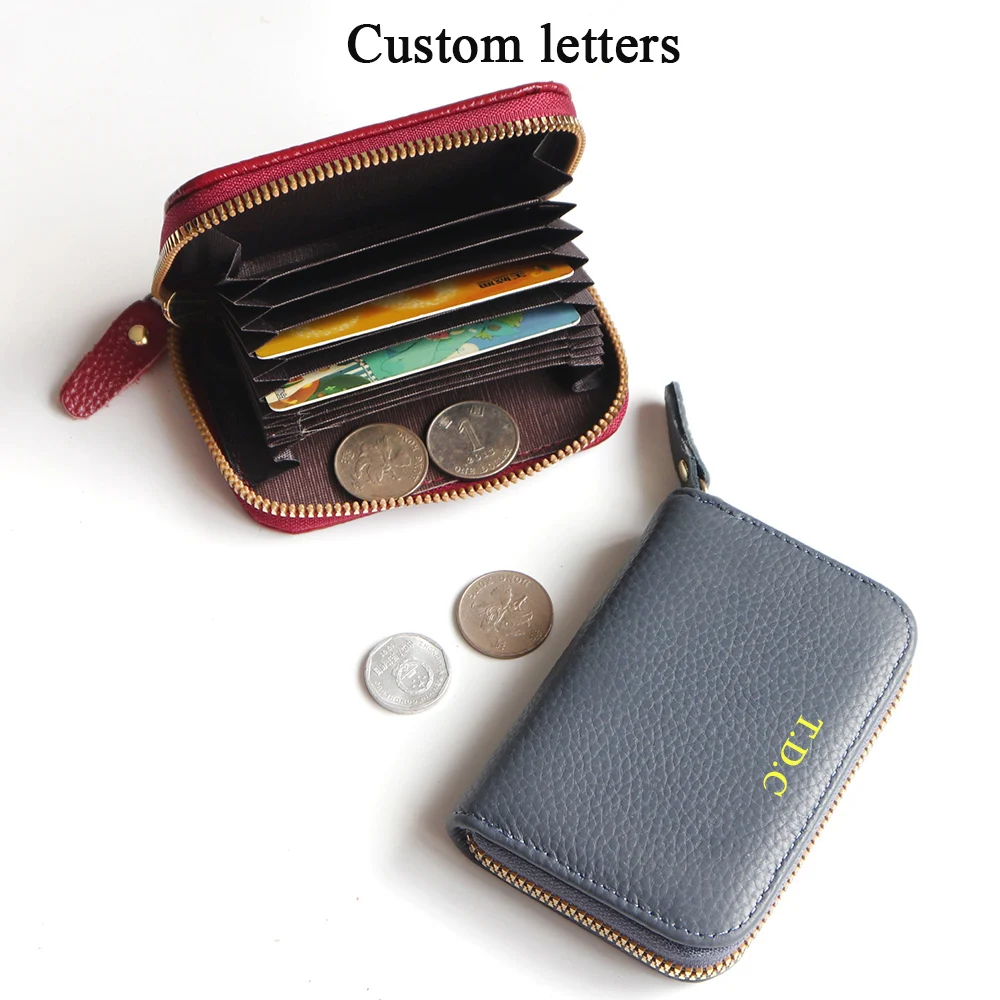 Custom Initials Genuine Leather Card Wallet Real Cowhide Organ Credit Card Holders DIY Gift Personalize Letters Women Wallet