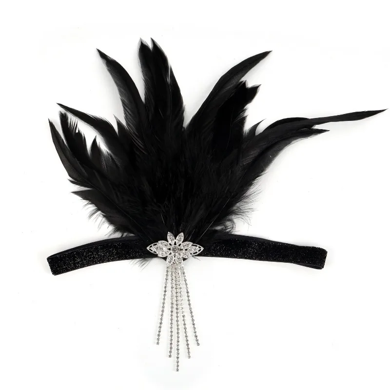 Pena strass frisado hairband para mulheres, festa Gatsby Vintage Headpiece, acessórios para cabelo, novo Flapper Headband