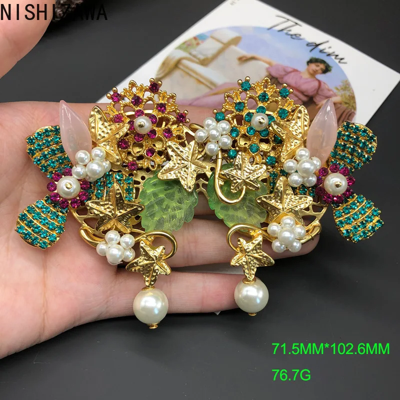 

NISHIZAWA Colored Rhinestones Pearls Brooches for Women Palace Style Exquisite Jewelry Fashion Elegant Vintage Clothing Pins