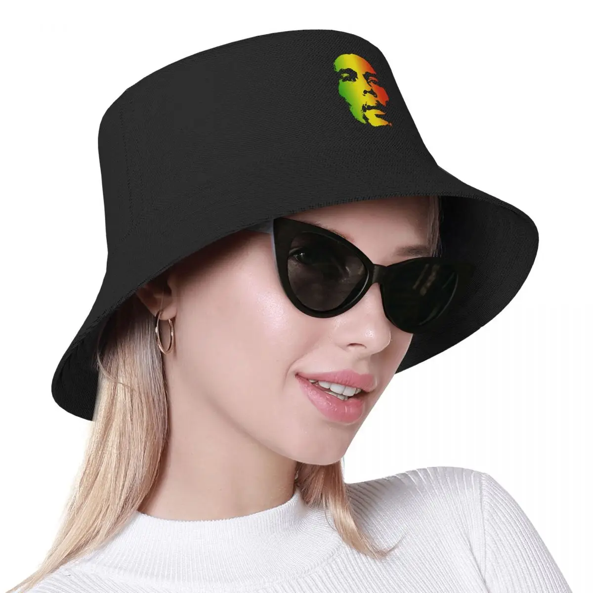 Custom Jamaica Singer Reggae Rock Bob Marley Bucket Hat Men Women Fashion Summer Beach Sun Fisherman Cap