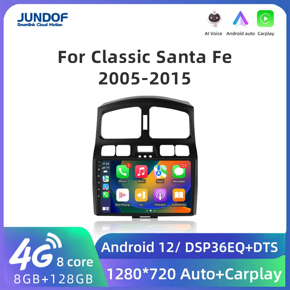 

Автомобильная стереосистема Android 12, Carplay Auto для Hyundai Classic Santa Fe 2005-2015, 2-диновый мультимедийный видеоплеер, 4G, DVD, аудио, GPS