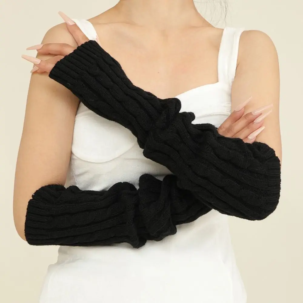 Durable Knitted Fingerless Gloves Soft Lolita Style Winter Arm Warmer Long Gothic Mittens