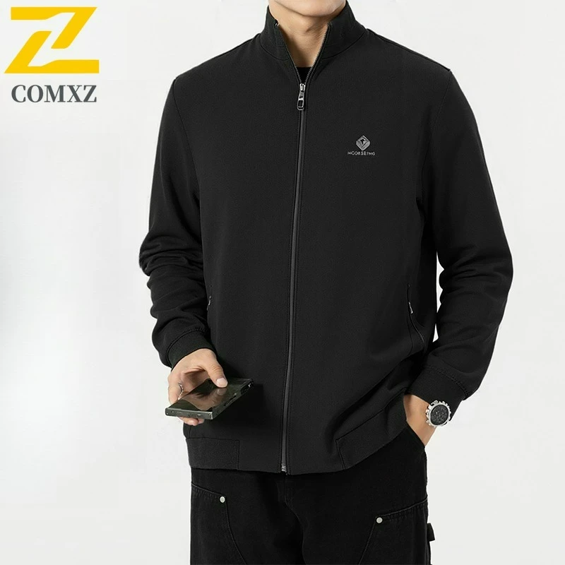 Fashion Baseball Jacket Male Business Stand Collar Loose Fit Windproof Jackets Spring Classic Lightweight Breathable Office Coat