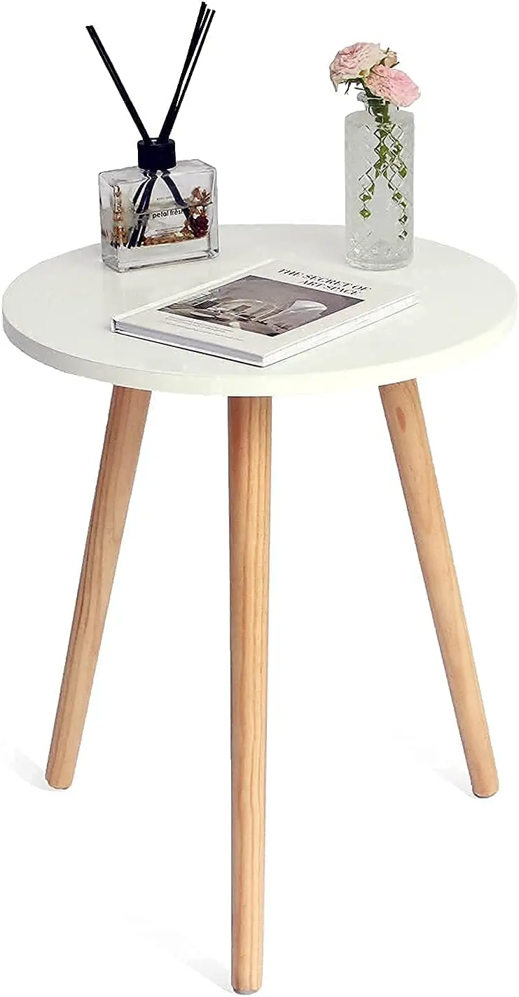 

Round Side/ End Table, Accent Nightstand Modern for Living Room Bedroom Office Small Spaces, 16''D x 19.5''H (White)
