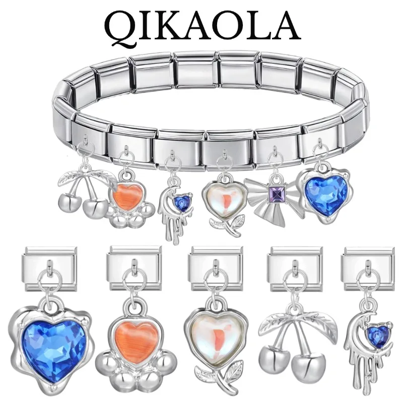 1pc Zarte Blaue Herz Cut Pfotenabdruck Italienische Charms Fit Für 9mm Edelstahl Armband Diy Schmuck Machen