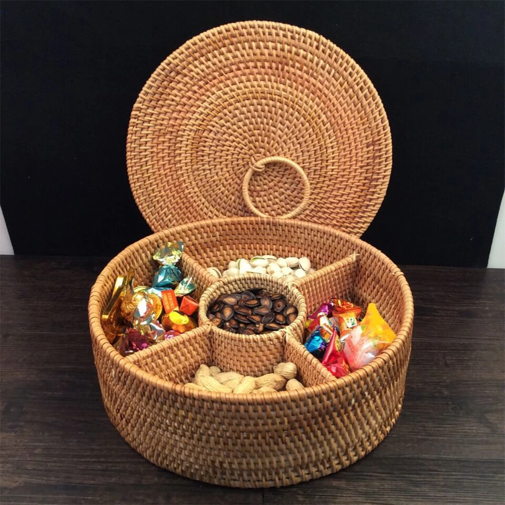 

Rattan Woven Storage Basket Beautiful Round Shape Handmade Fruit Food Sundries Towel Picnic Organizer Home Hotel Shop Kitchen