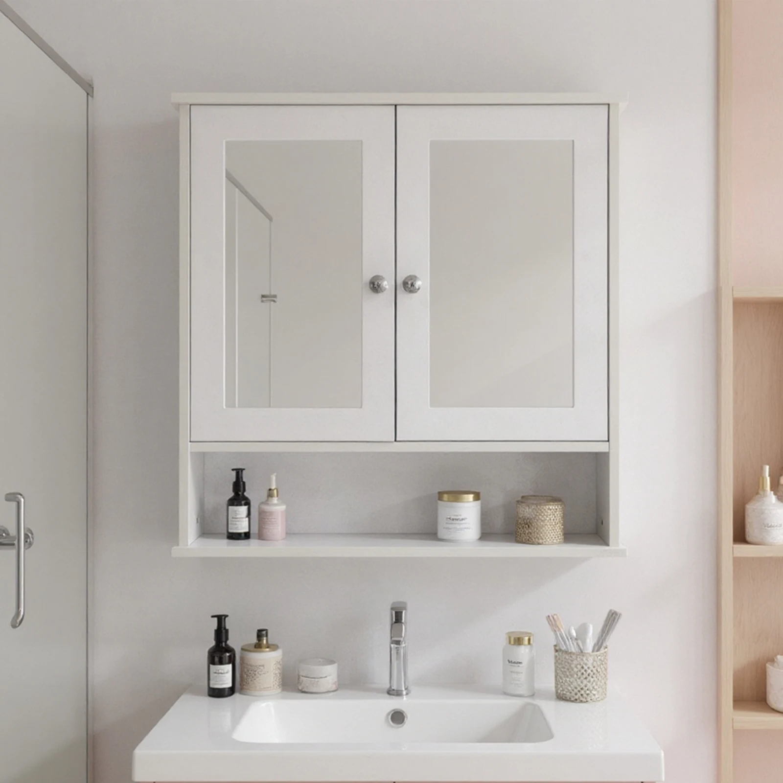 

Настенный зеркальный шкафчик с открытыми отделениями, устойчивый к ржавчине, износостойкий, простой настенный шкаф для ванной комнаты для полотенец и геля для душа