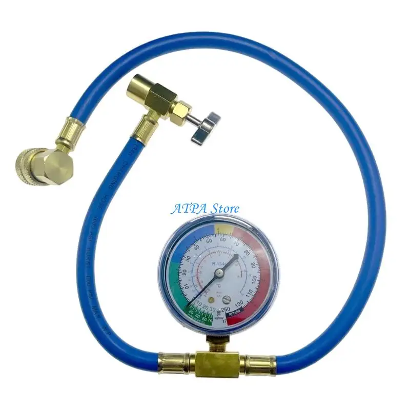 U13C Single Gauge Charging Hose for Car Air Conditioning Maintenance, 65 Service Line, Metal Body and Threaded Hardware for