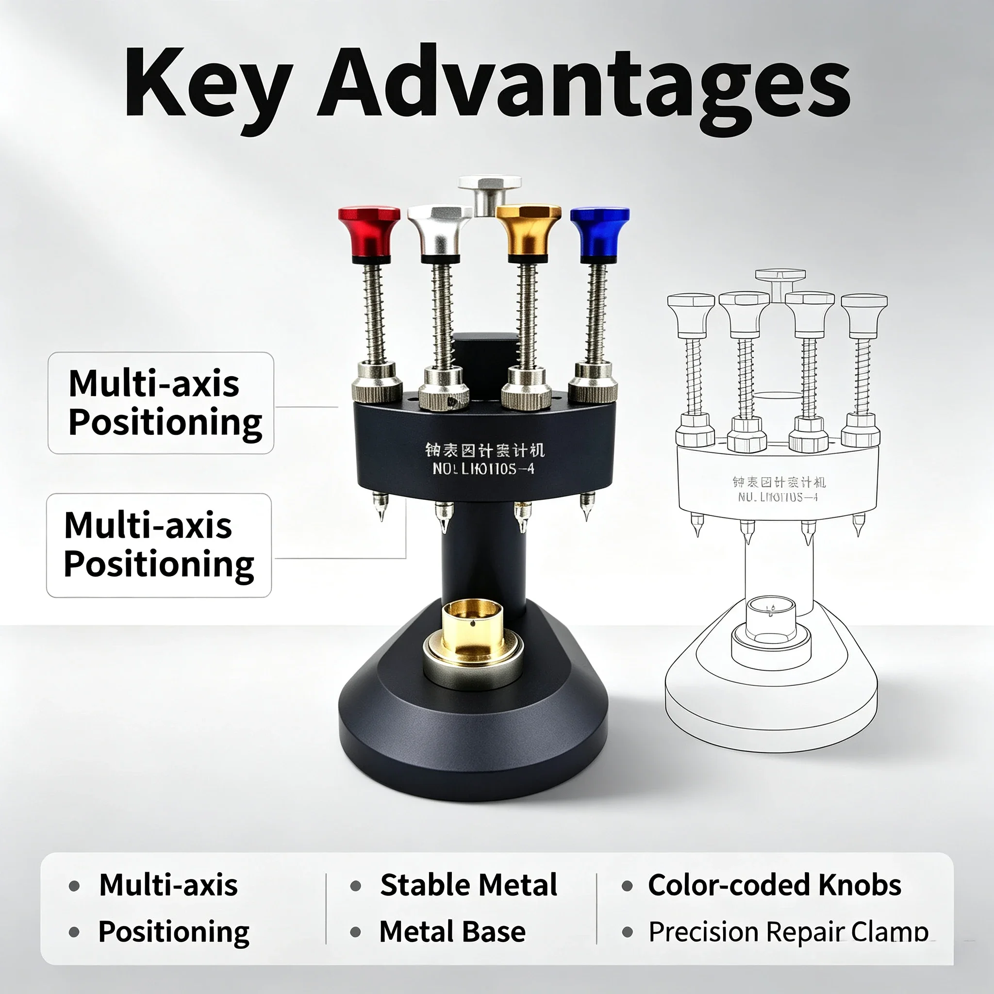 LHO105-4 Precision Watch Hand Fitting Tool, 4 Position Professional Watch Repair Accessory for Watch Hands Installation